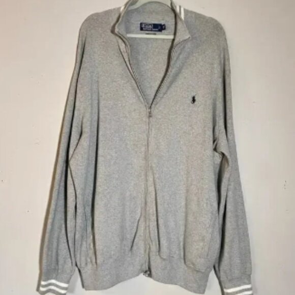 Vtg Polo Ralph Lauren Full Zip Sweater Size XLT Tall Bomber Reverse Weave RARE - Picture 1 of 9